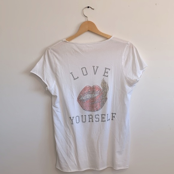 BNWOT Zadig & Voltaire Tunisien MC Love Yourself Glitter Tee Size M $129 USD - Picture 2 of 3